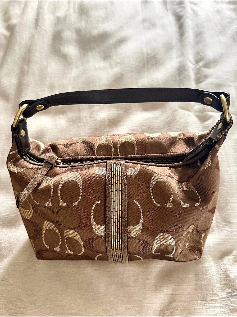 Coach Vintage Coach Signature Jacquard Suede Stripe East West Baguette / Demi